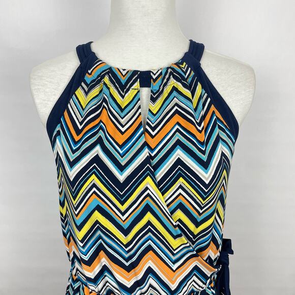 Apt. 9 | NWT Colorful Chevron Print Halter Neck Faux Wrap Stretch Knit Dress - Picture 2 of 10